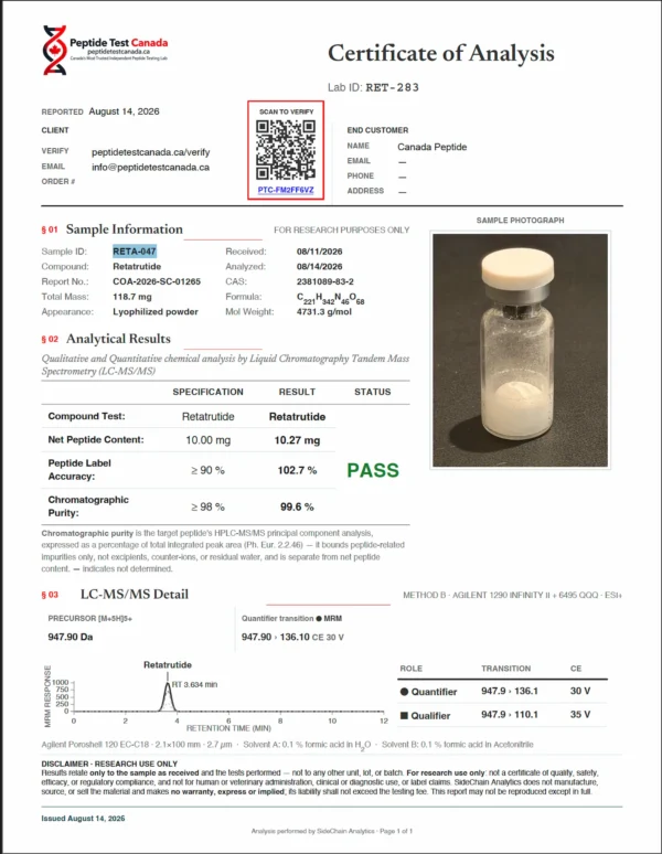 Retatrutide Canada 10mg — Kit of 10 Vials