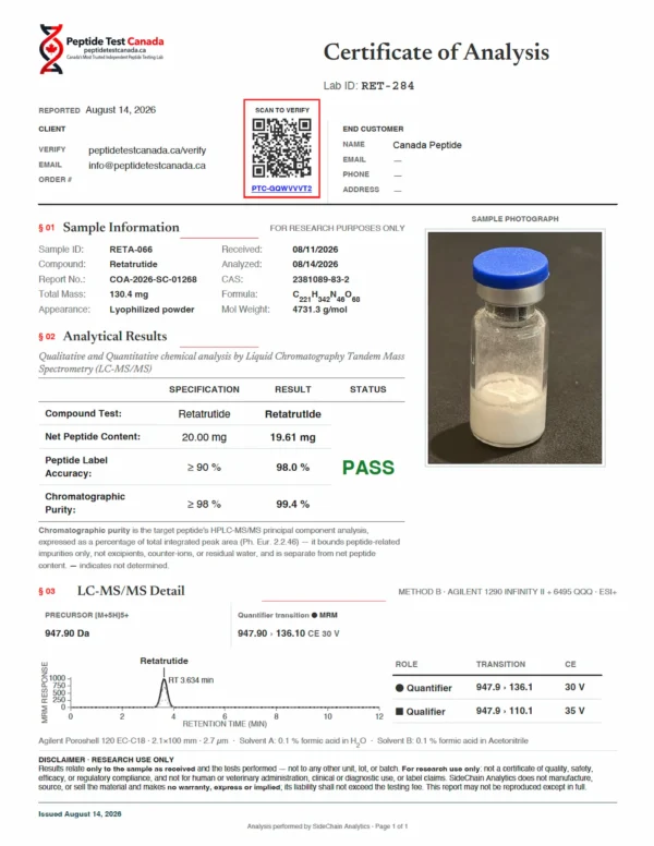 Retatrutide Canada 20mg — Kit of 10 Vials